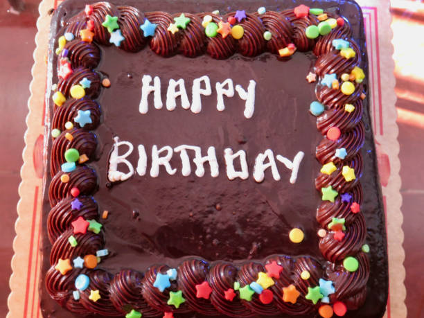 Chocolate birthday cake. Top view of a birthday cake.