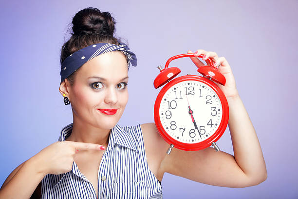 istock Woman with red clock. Time management concept. 163739147