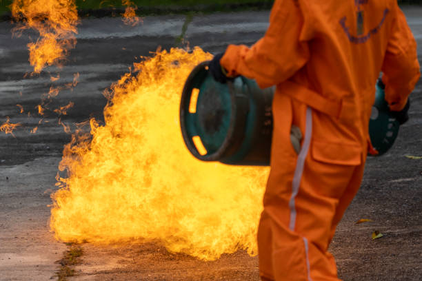 istock Basic Fire Fighting and practice of the emergency procedures to be used in case of fire. 1637399624