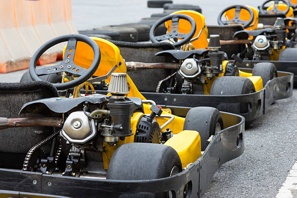 istock Yellow Go-kart in perspective row 163741359