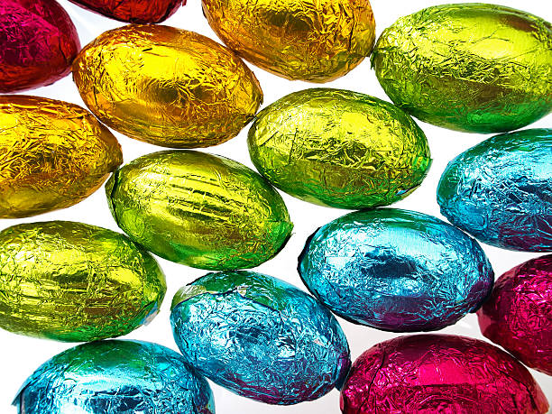 istock Close up of Easter eggs in foil for background 163741383