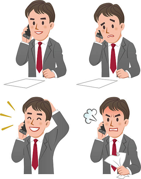 expression of Businessman talking on the phone vector art illustration