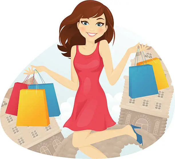 Vector illustration of Happy shopping girl