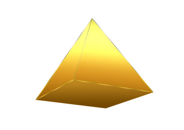 3d illustration of golden shining triangular pyramid in science and technology concept
