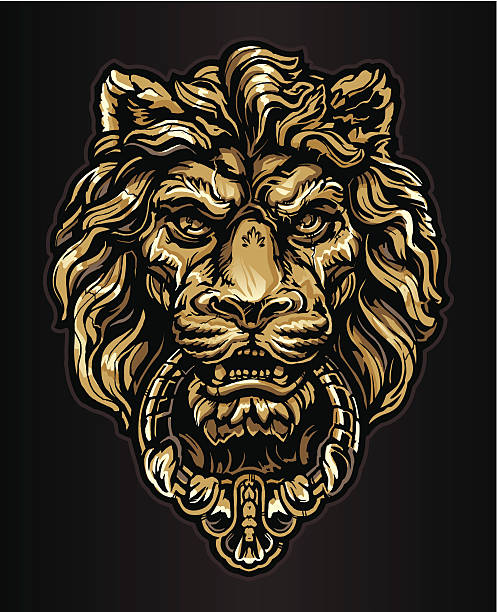 golden lion schläger - door knocker door lion luxury stock-grafiken, -clipart, -cartoons und -symbole