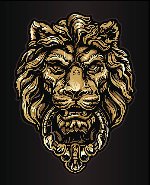 golden lew kołatka do - door knocker door lion luxury stock illustrations