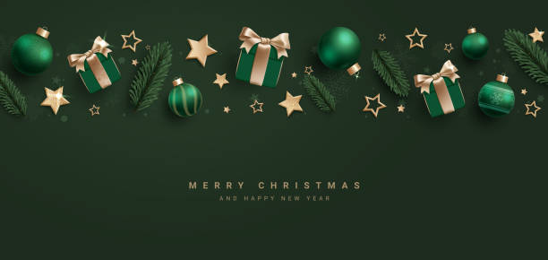 istock Merry christmas text vector design. Christmas greeting card in elegant green color with xmas balls, spruce 1637438054