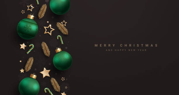 istock Christmas greeting vector design. Merry christmas and happy new year text with elegant green and gold color 1637438707