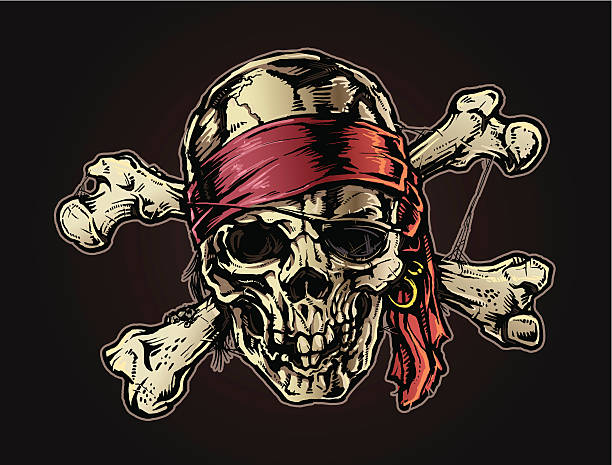 ilustraciones, imágenes clip art, dibujos animados e iconos de stock de pirate cráneo bandana - pirate flag