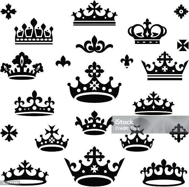 Набор Crowns — стоковая векторная графика и другие изображения на тему Силуэт - Силуэт, Тиара, Абстрактный