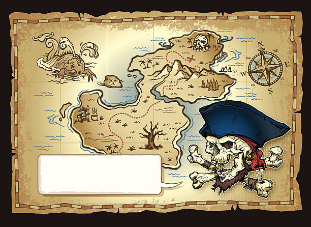 Skull Island Pirate Map Customizable pirate map design pirate map stock illustrations