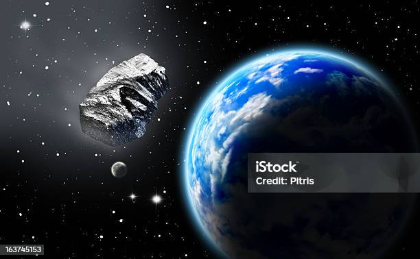 Астероид В Пространстве Приближающийся К Земле — стоковая векторная графика и другие изображения на тему Астероид - Астероид, Взрывающийся, Глобус