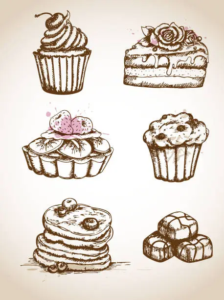 Vector illustration of Vintage hand drawn cakes