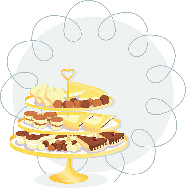 Etagere with cakes and truffles. vector art illustration