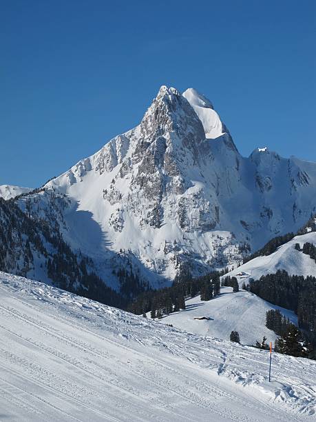 impressionante montanha le rubli, gstaad - bernese oberland gstaad winter snow imagens e fotografias de stock