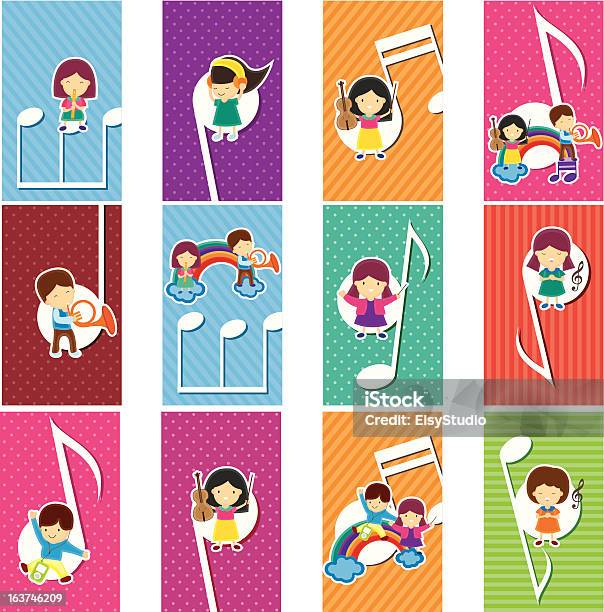 Счастливый Ребенок С Музыка Отмечает — стоковая векторная графика и другие изображения на тему Исполнительская группа - Исполнительская группа, Ребёнок, День детей