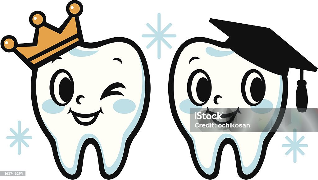 Glücklich lächelnde Zahn (Abschlussfeier Hut und Krone) - Lizenzfrei Bürsten Vektorgrafik