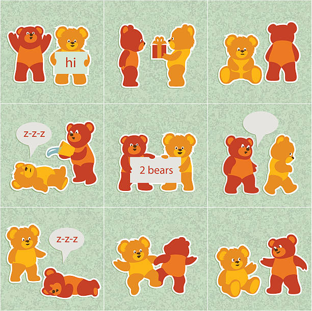 little bears vector art illustration