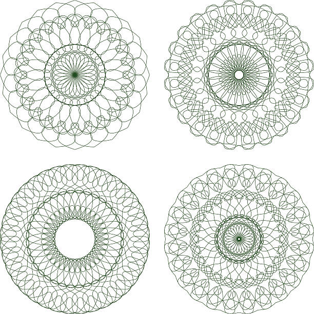 세트마다 벡터 길로쉐 rosettes - guilloche pattern circle four objects stock illustrations