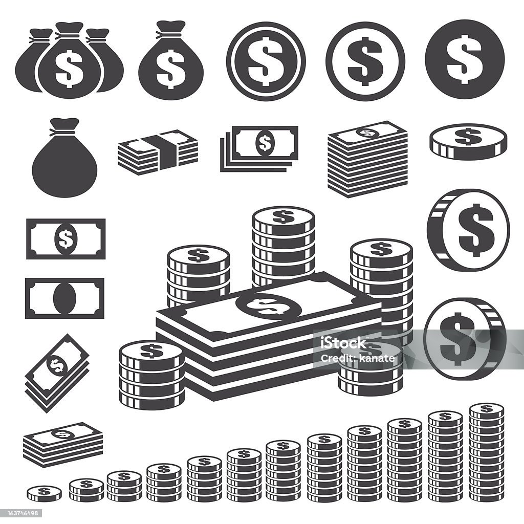 Conjunto de iconos de dinero y monedas. - arte vectorial de Accesorio financiero libre de derechos