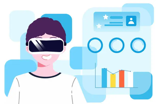 Vector illustration of A young man character wearing VR headset