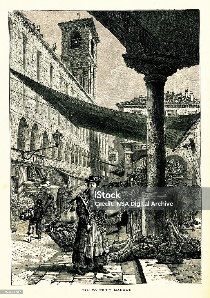 Mercado de frutas Rialto, Veneza, Itália, Antiguidade Europeia de ilustrações - Royalty-free Antiguidade Ilustração de stock