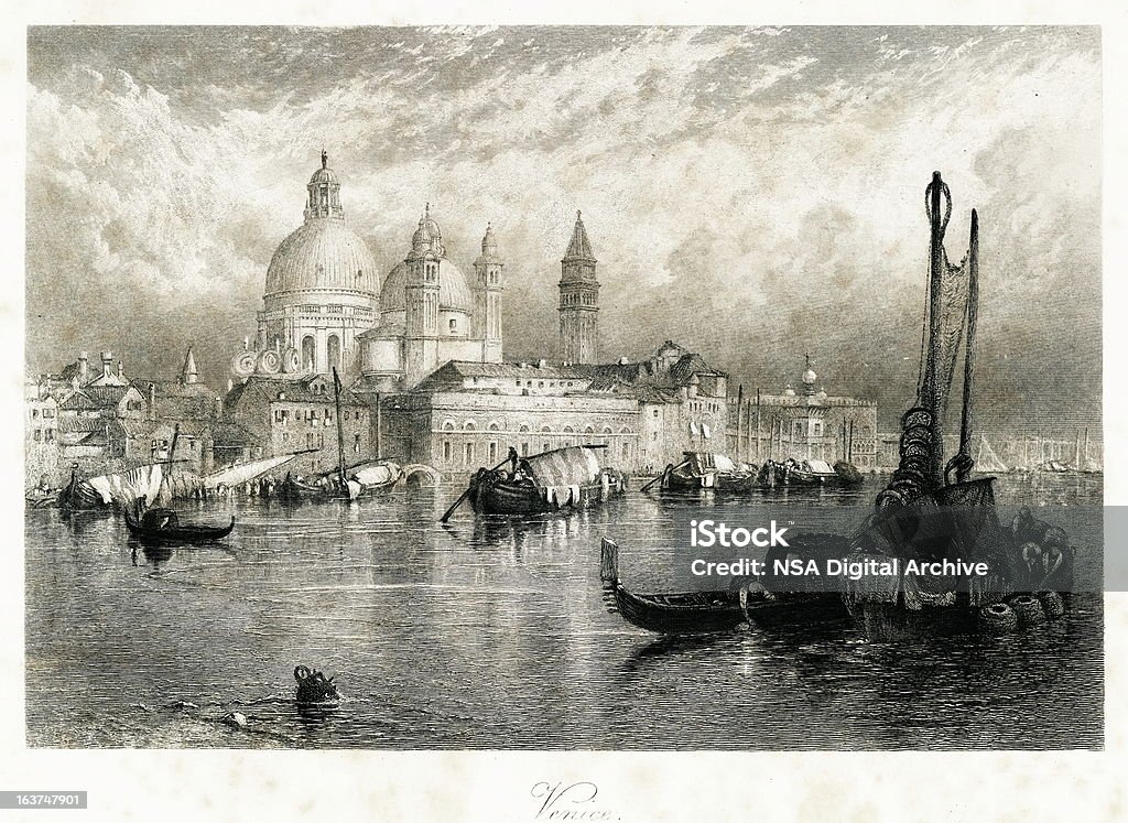 Венеция, Италия (состаренный стальной гравировка) - Стоковые иллюстрации Иллюстрация роялти-фри