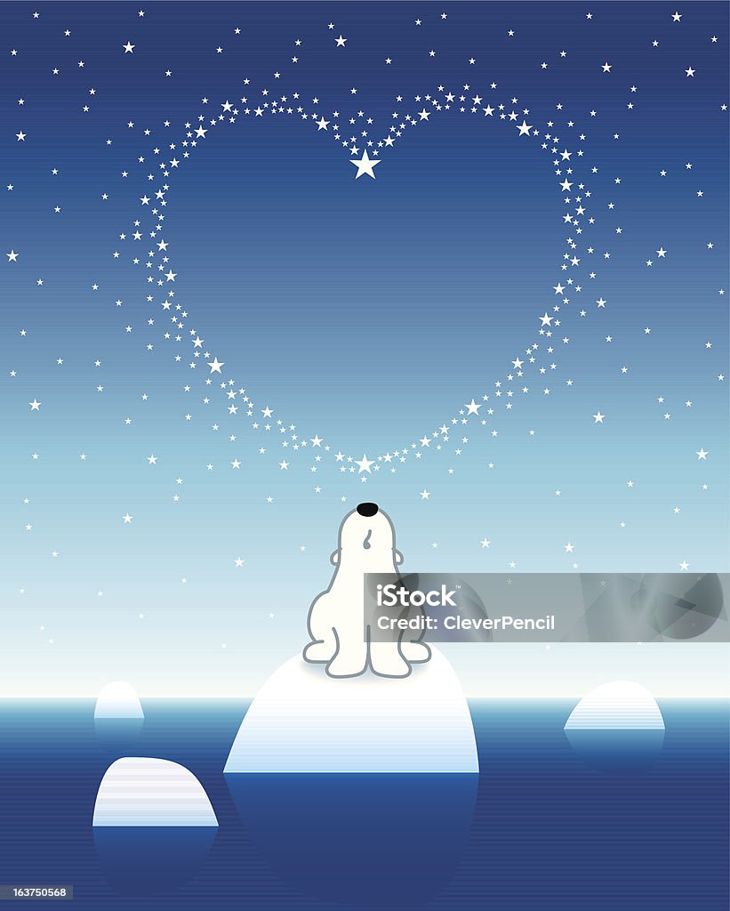 Urso Polar no Icebergue olhar diretamente até ao coração de estrelas - Royalty-free Noite arte vetorial