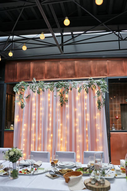 istock Festive table in the restaurant with dishes and drinks. 1637513614