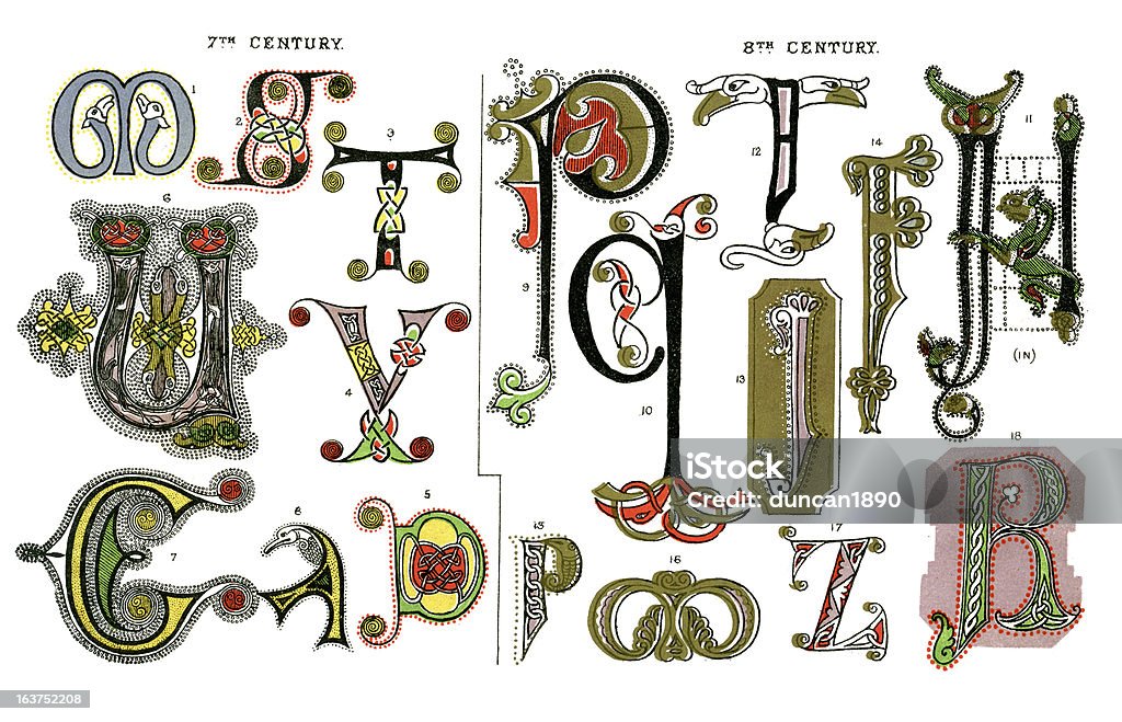 Średniowieczny oświetlony litery - Zbiór ilustracji royalty-free (Średnowieczny ozdobny inicjał)