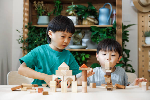 istock Two brothers playing with building blocks at home 1637523867