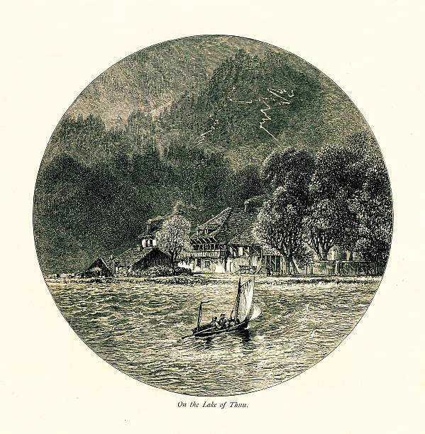 jezioro thun, szwajcarii i antykami ilustracje europejskiej - jungfrau region stock illustrations