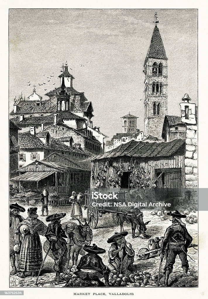 Market place en Valladolid, España e ilustraciones Europea antigüedades - Ilustración de stock de Alimento libre de derechos