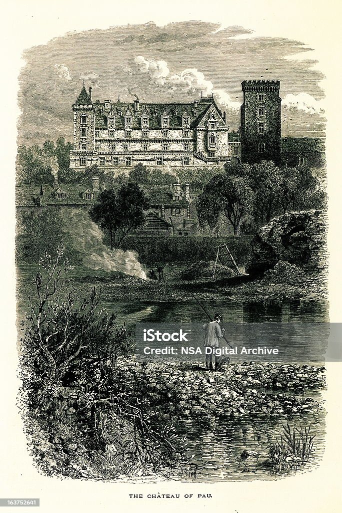 Chateau de Pau, Frankreich ich antiken europäischen Illustrationen - Lizenzfrei Altertümlich Stock-Illustration