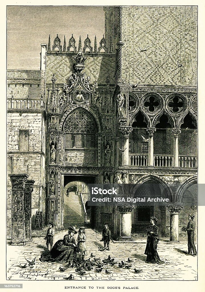 Посещение Doge's Palace, Венеция, Италия, wood гравировка (18 - Стоковые иллюстрации XIX век роялти-фри