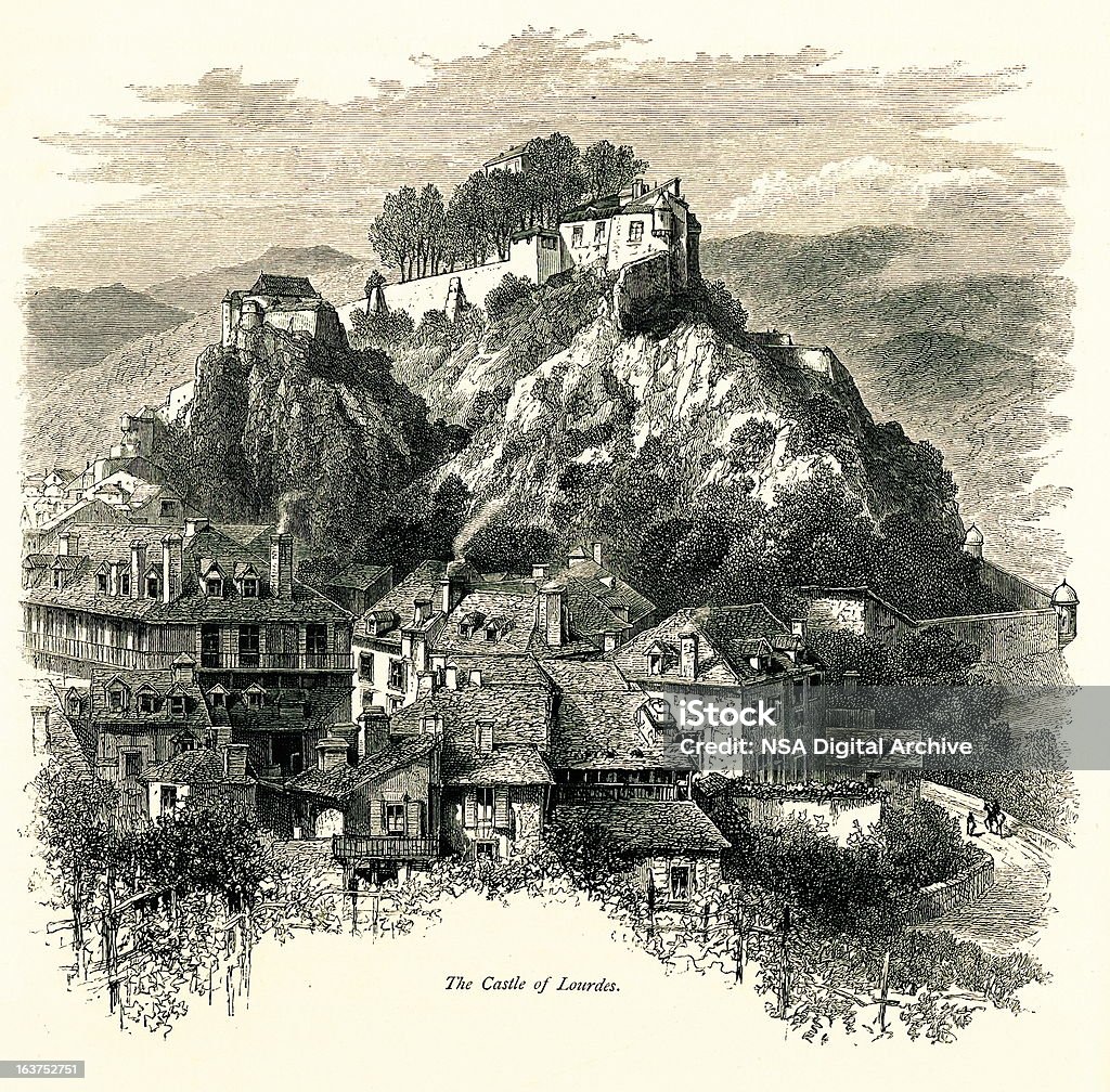 Chateau fort de Lourdes, França, antiguidades europeias, ilustrações - Ilustração de Castelo royalty-free