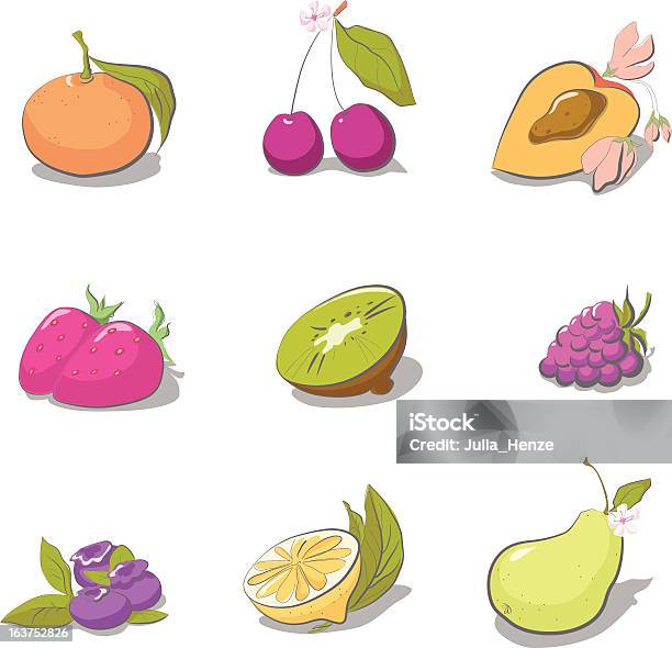 Owoców Ikony - Stockowe grafiki wektorowe i więcej obrazów Bez ludzi - Bez ludzi, Brzoskwinia - Owoc, Cytryna