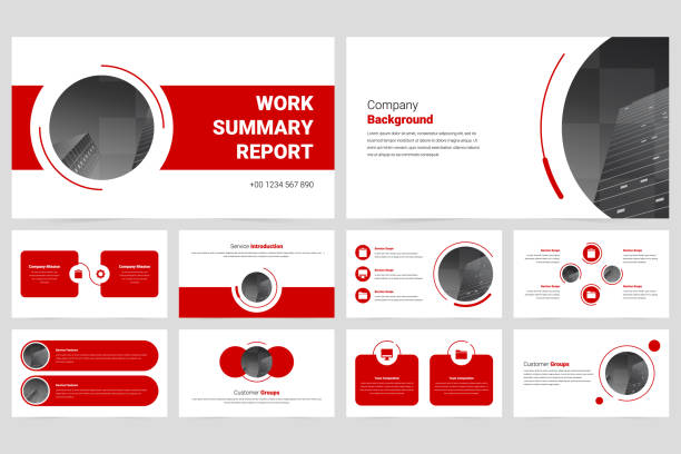 bildbanksillustrationer, clip art samt tecknat material och ikoner med red modern marketing company slide presentation template - mall