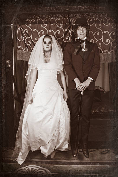 istock Vintage Image of Levitating Bride and Groom 163753968