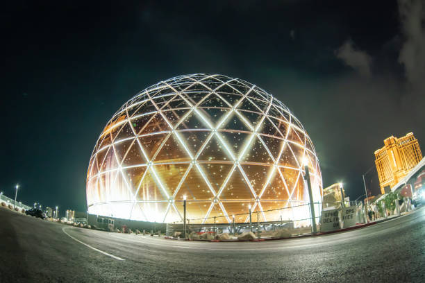 Las Vegas, Nevada, the USA, 25 August 2023: MSG Sphere is light up in Las Vegas, Nevada. It will be opened in end of September. Exosphere is new building in Las Vegas what attracts tourists.