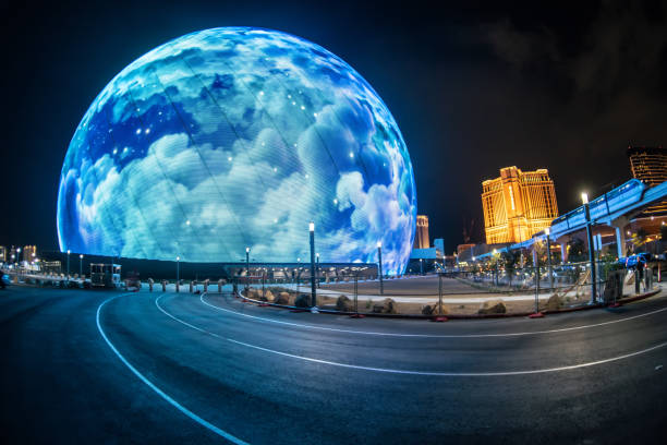 Las Vegas, Nevada, the USA, 25 August 2023: MSG Sphere is light up in Las Vegas, Nevada. It will be opened in end of September. Exosphere is new building in Las Vegas what attracts tourists.