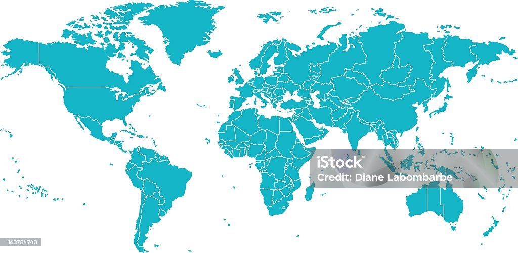 Illustration carte du monde avec les lignes divisant chaque pays. - clipart vectoriel de Planisphère libre de droits