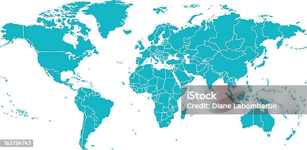 Illustration Carte Du Monde Avec Les Lignes Divisant Chaque Pays Vecteurs libres de droits et plus d'images vectorielles de Planisphère