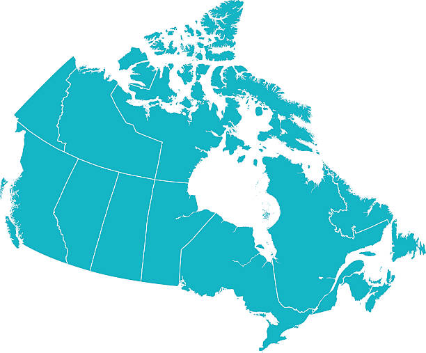 Detailed Vector map of Canada with provincial borders in white. Vector 2D Flat Map illustration Of Canada.    The lines on the map divide and represent each province.  This map is done as a silhouette to easily see the province border divide lines.
