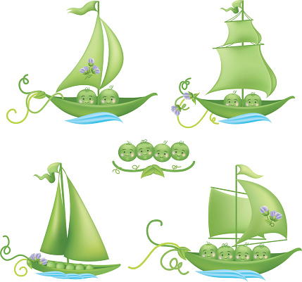 Cute Peas In A Pod With Boats. Gradient mesh.