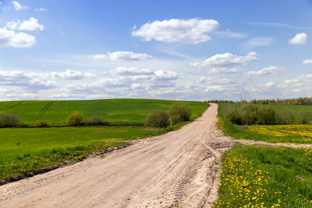 istock unpaved road in rural areas in spring, unpaved road 1637558093