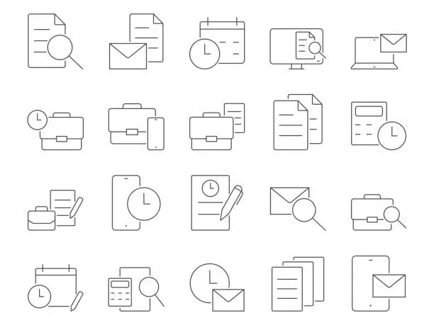 Vector illustration of Business and Productivity Icons Set. Efficiency, Effectiveness, Performance. Editable Stroke. Simple Icons Vector Collection