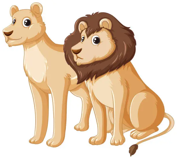 Vector illustration of Isolated Cartoon Characters: Male and Female Lion