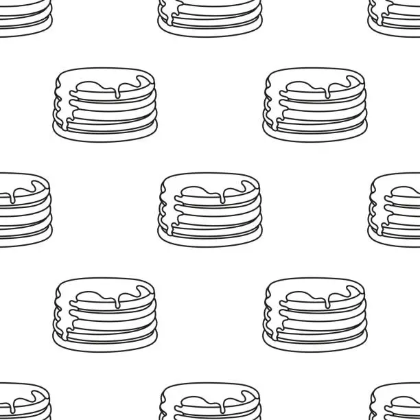 Vector illustration of cartoon seamless pattern of outline pancakes