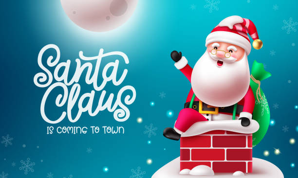 istock Santa claus character vector design. Christmas santa claus character with gift sacks and roof top chimney 1637580162